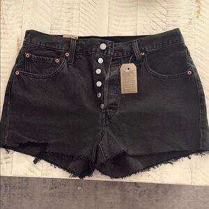 Levi's Black Jean Shorts High-Waisted Distressed